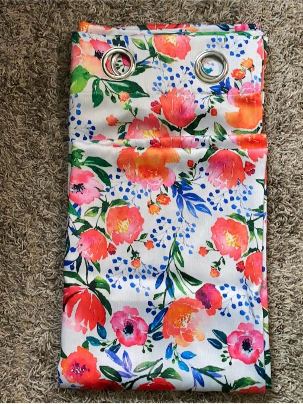 Floral Curtain Panel set of 2 - White Background with Pink & Orange Blooms